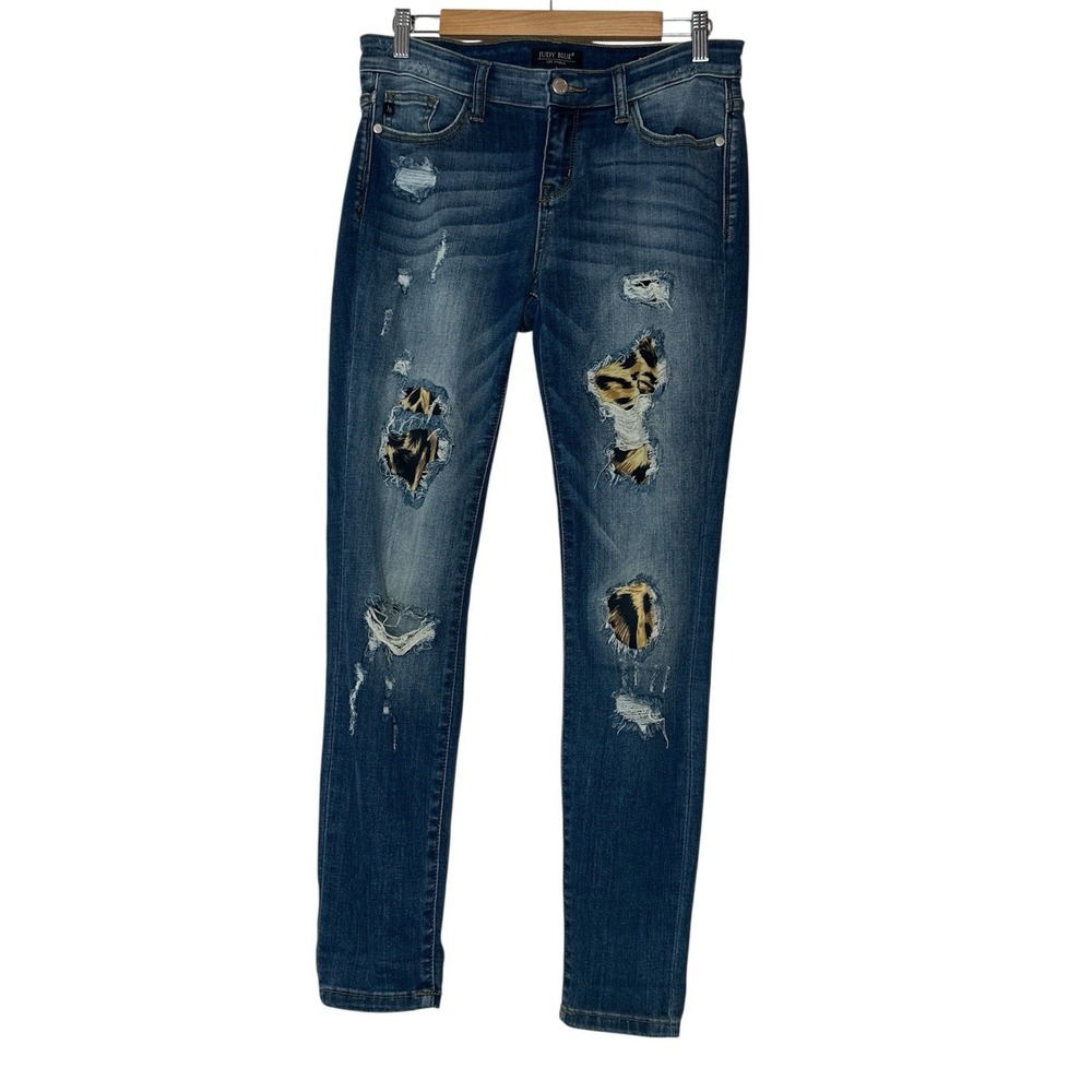 Judy Blue Jeans Women's Size 28 Blue Ripped Animal Print Stretchy Skinny Fit